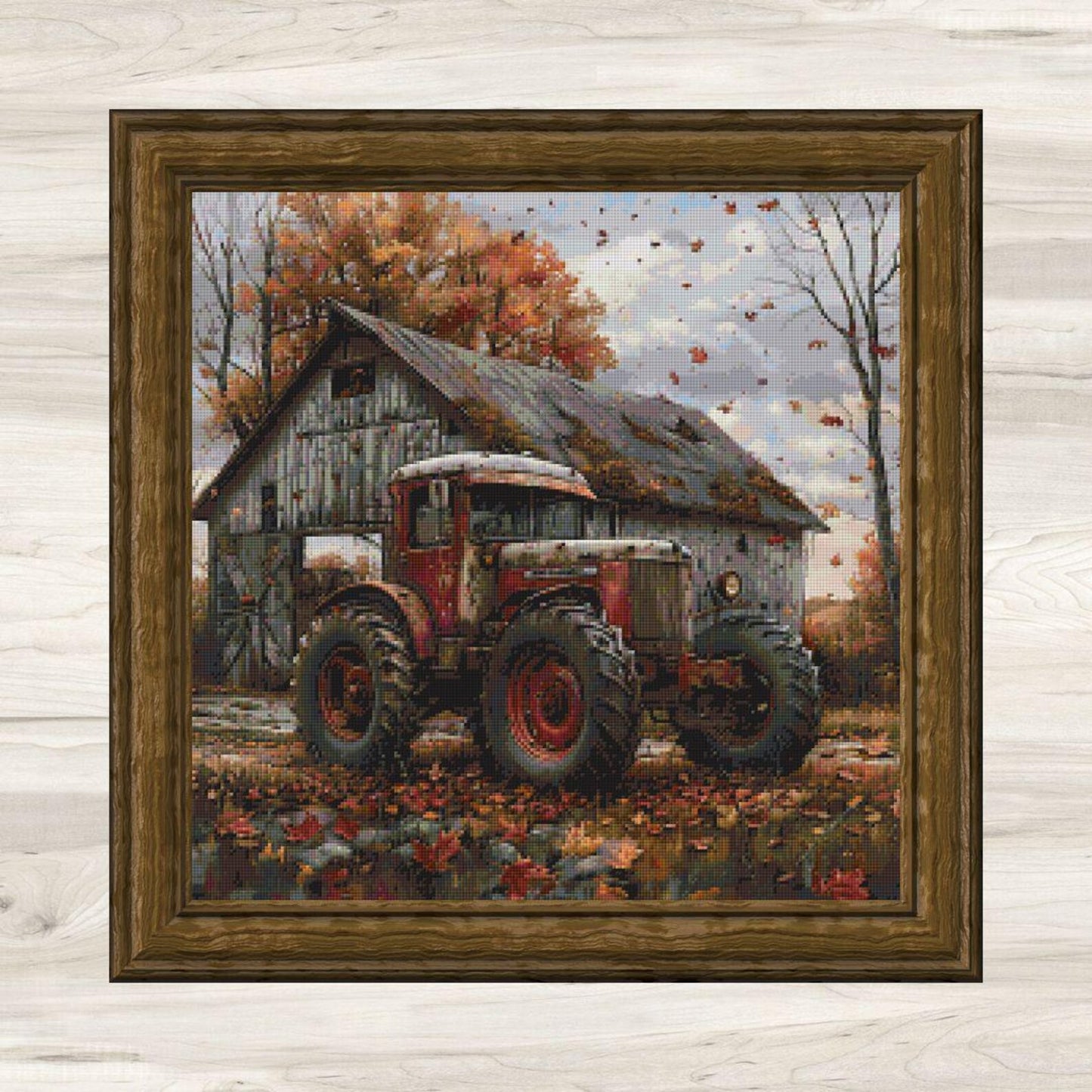 Cross Stitch Pattern: Autumn Barn and Tractor Motif 1 - PDF Instant Download