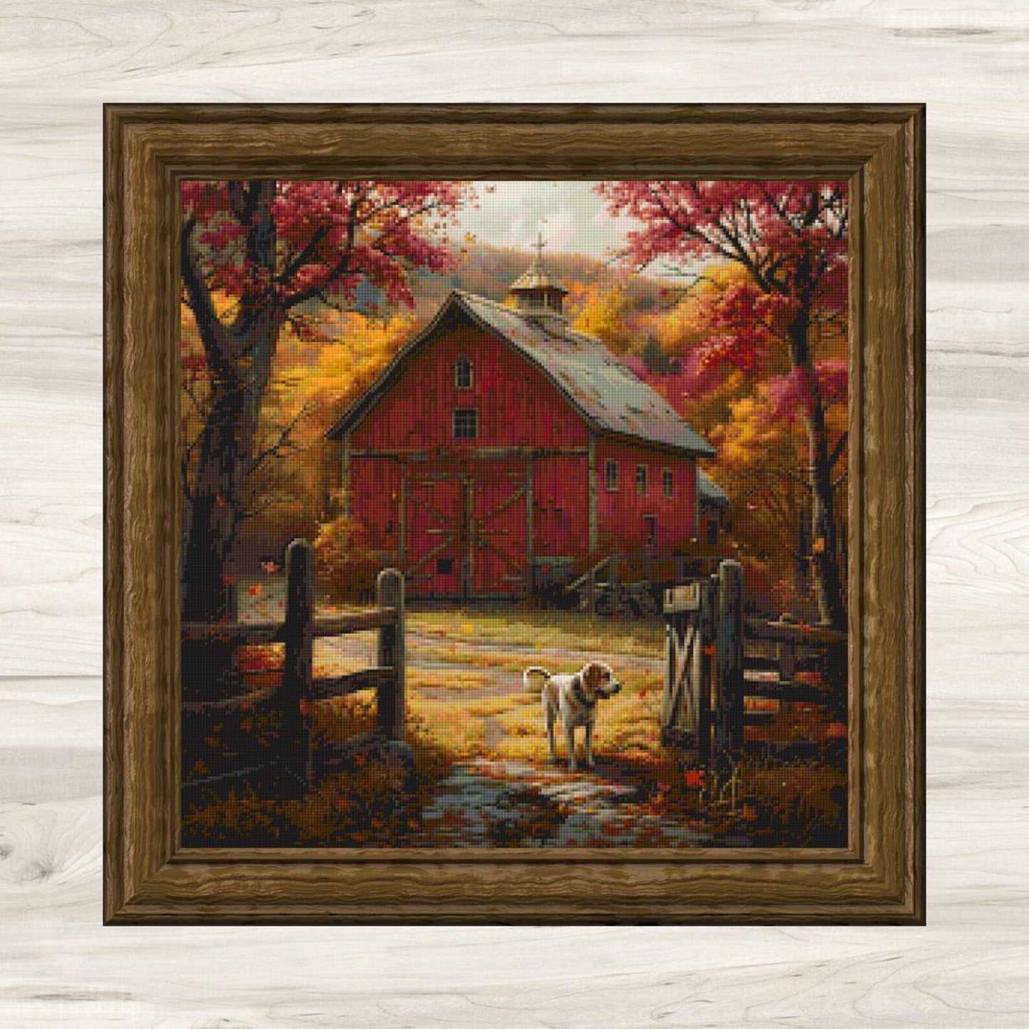 Cross Stitch Pattern: Autumn Red Barn Rural Americana Motif 5 - PDF Instant Download
