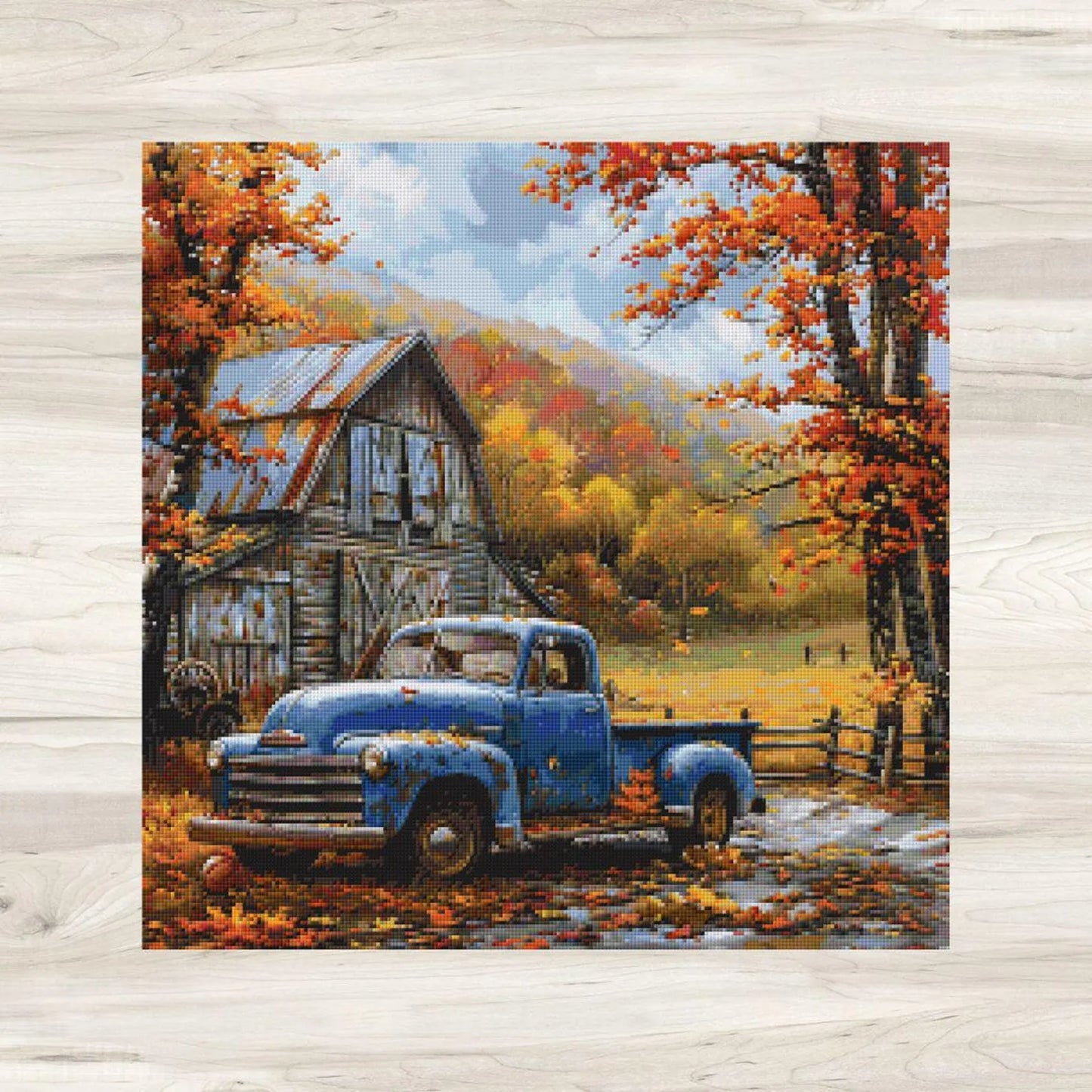 Cross Stitch Pattern: Autumn Barn and Truck Rural Americana Motif 7 - PDF Instant Download