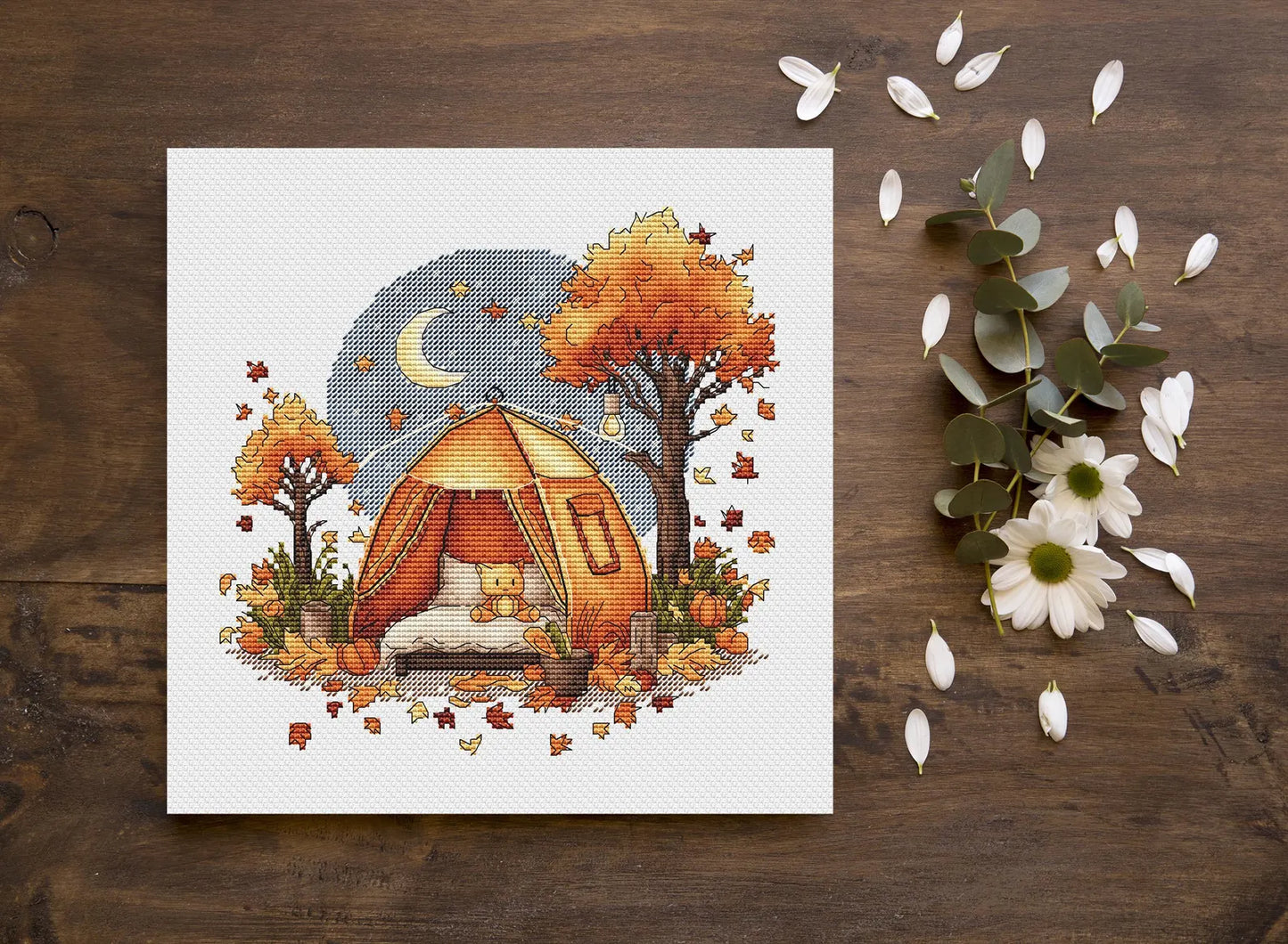 Fall Cross Stitch Pattern PDF, Autumn Embroidery, Autumn Leaves Cross Stitch, Vintage Embroidery, Camping Embroidery Counted Cross Stitch