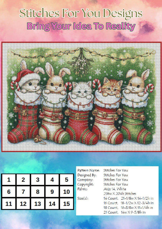 Cozy Stockings- Counted Cross Stitch Patterns - Printable Chart PDF Format Needlework Embroidery Crafts DIY DMC color