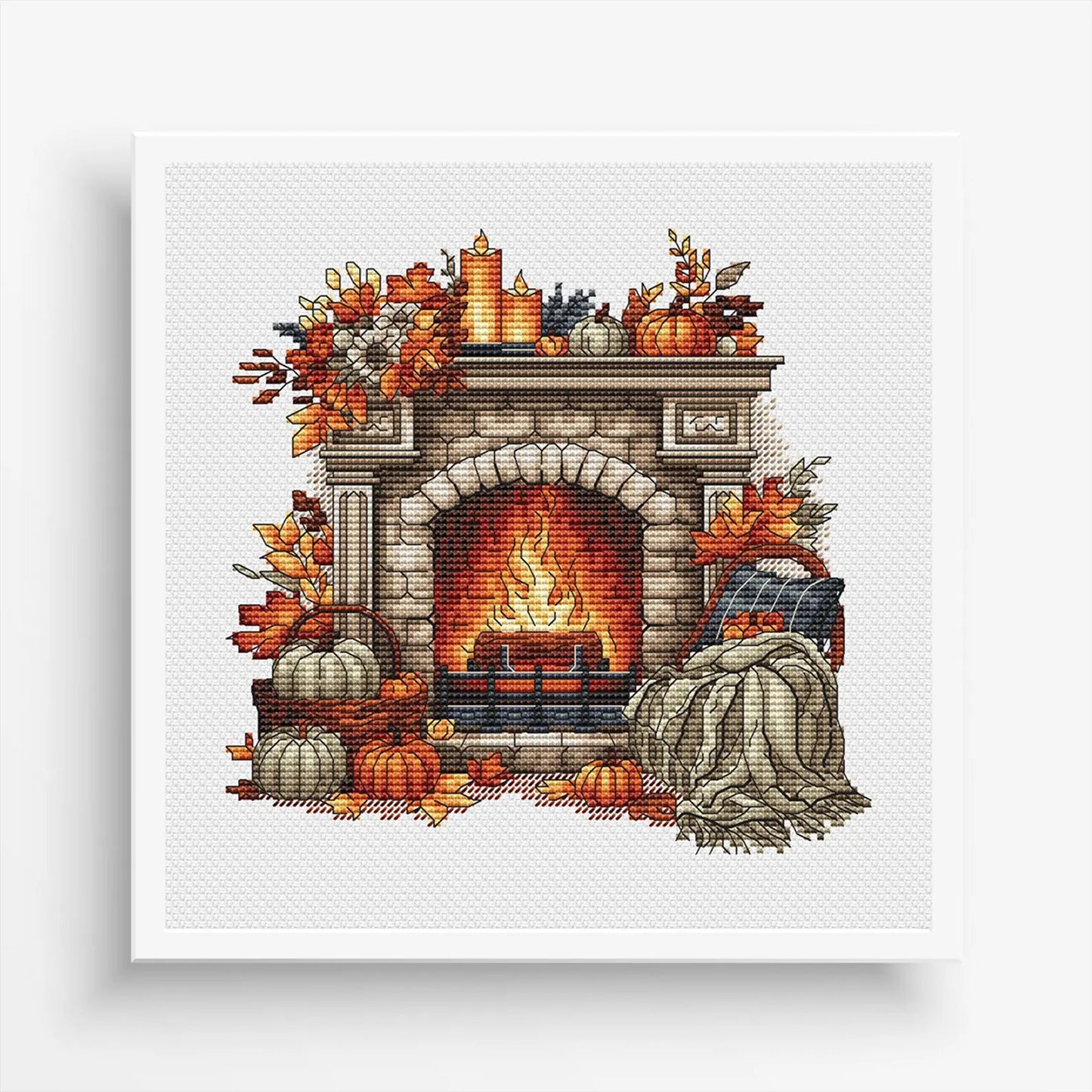 Autumn Cross Stitch Pattern PDF, Autumn Leaves Cross Stitch, Fireplace Embroidery, Autumn embroidery Counted Cross Stitch, Fall Embroidery