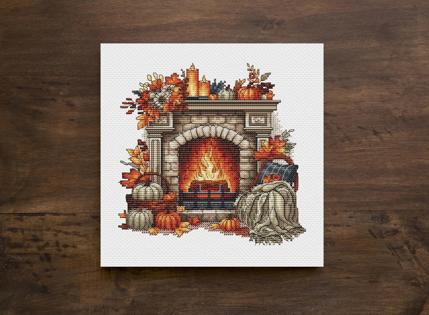 Autumn Cross Stitch Pattern PDF, Autumn Leaves Cross Stitch, Fireplace Embroidery, Autumn embroidery Counted Cross Stitch, Fall Embroidery