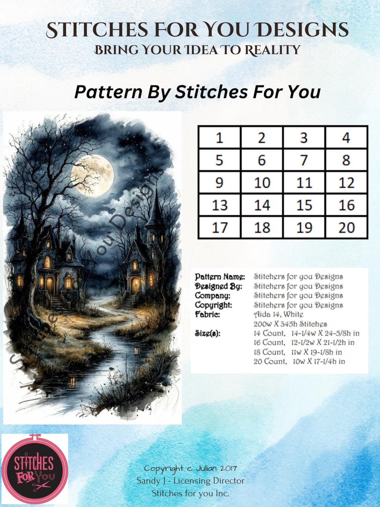 Haunted Haven- Counted Cross Stitch Patterns - Printable Chart PDF Format Needlework Embroidery Crafts DIY DMC color