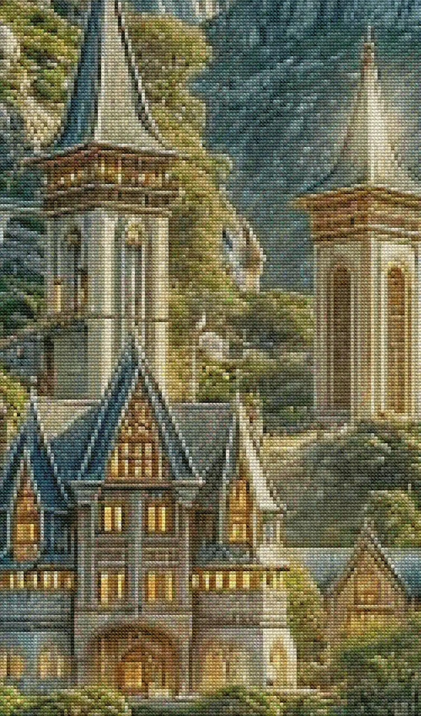 Mountain castle (400x710 stitches), DMC cross stitch pattern, pdf/xsd