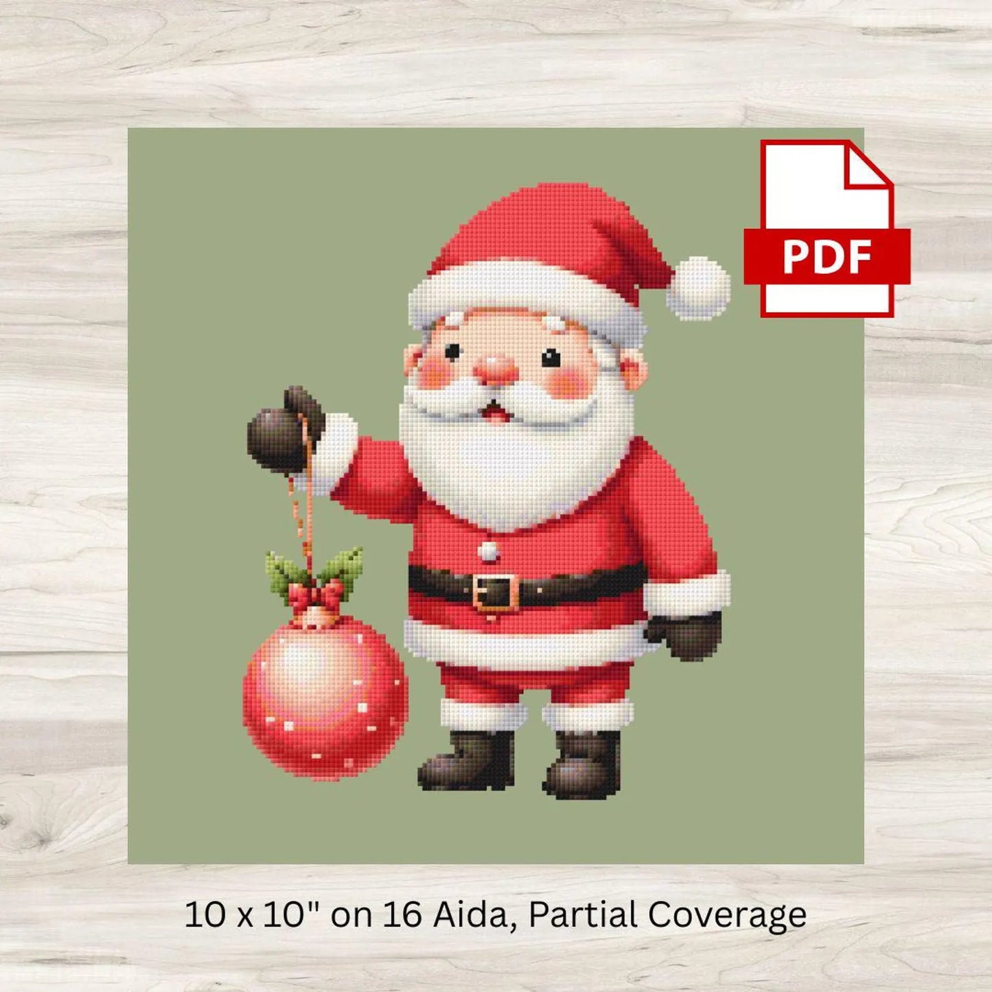 Cross Stitch Pattern: Cute Christmas Santa with Ornament 17 - PDF Instant Download