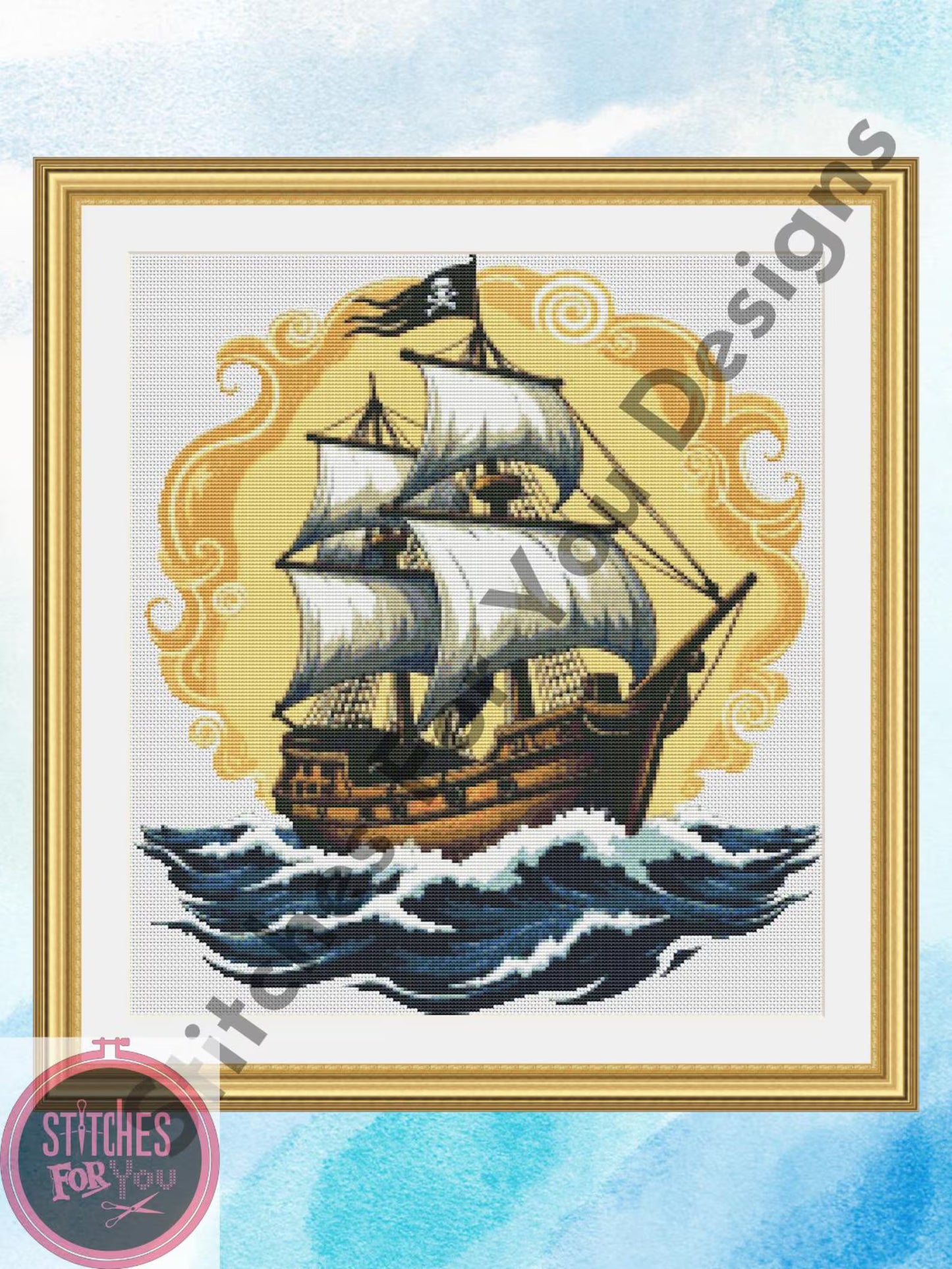 The Ghostly Sail- Counted Cross Stitch Patterns - Printable Chart PDF Format Needlework Embroidery Crafts DIY DMC color