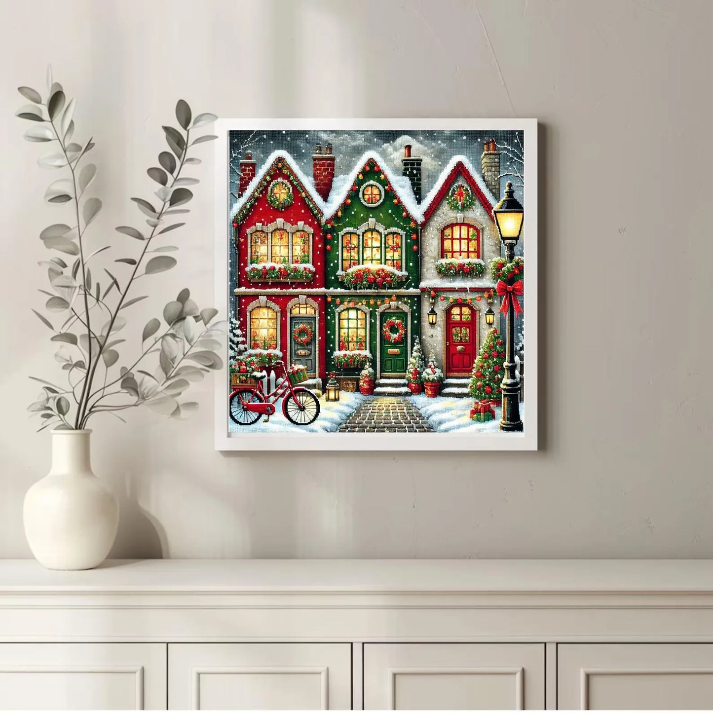 Christmas Village Cross Stitch Pattern – Winter Holiday Houses PDF | Snowy Scene Embroidery, Large Cross Stitch Pattern