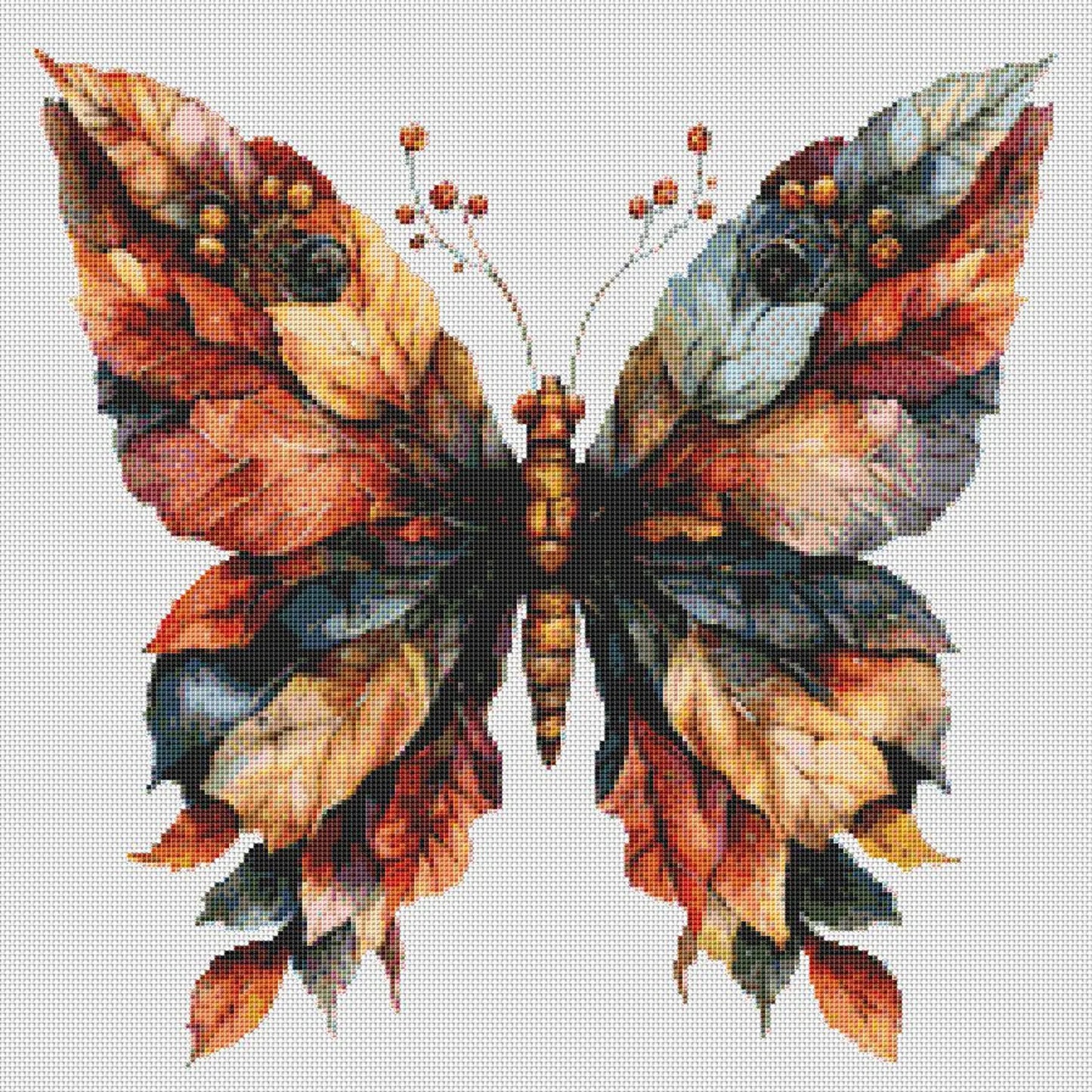 Autumn Leaves Butterfly Cross Stitch Pattern - PDF Download