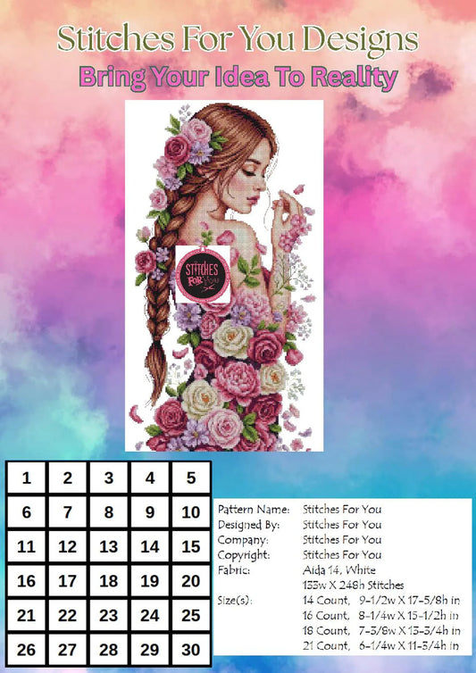 Flower girl - Counted Cross Stitch Patterns - Printable Chart PDF Format Needlework Embroidery Crafts DIY DMC color