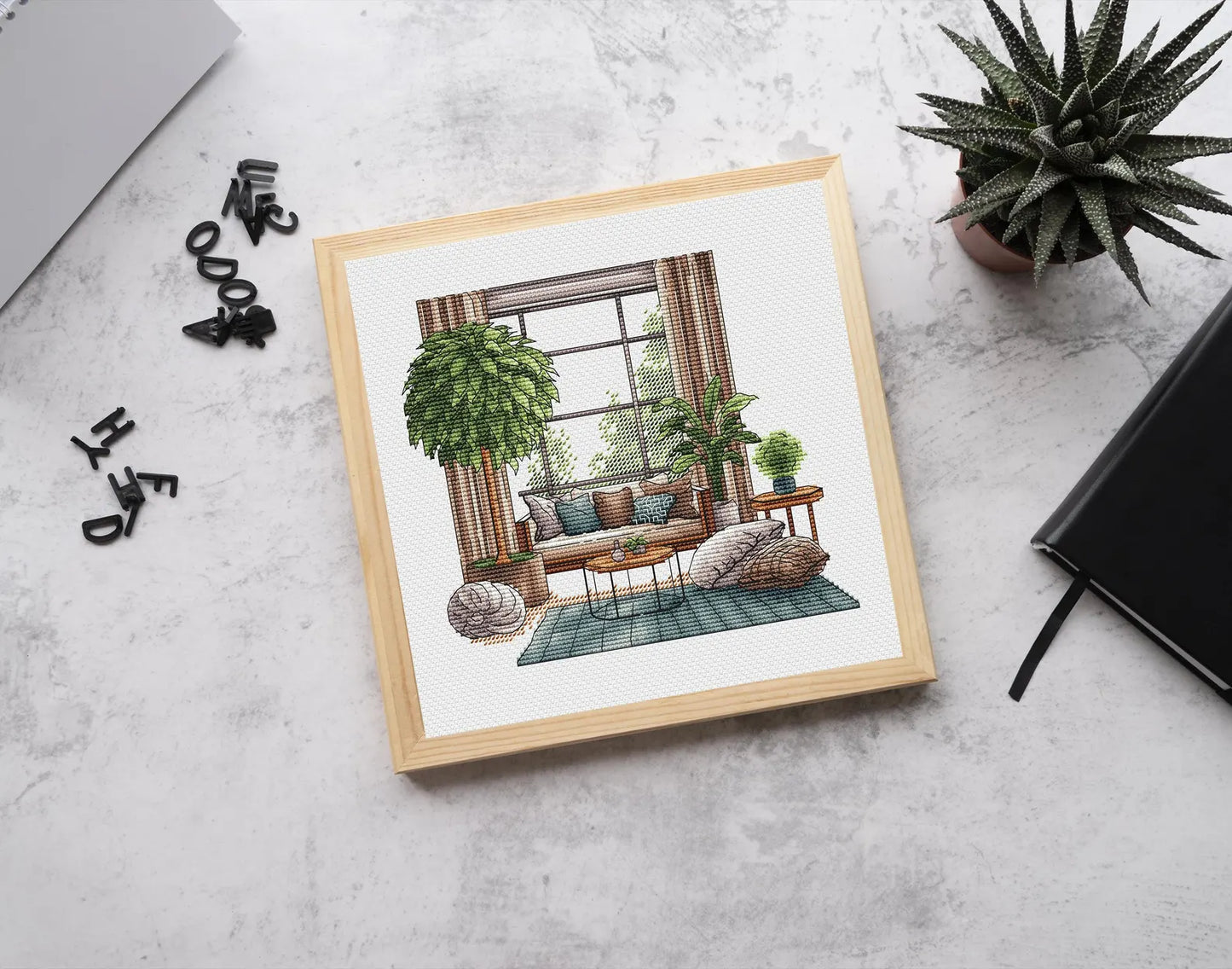 Bedroom Cross Stitch Pattern PDF, Modern Living Room Counted Cross Stitch, Interior decor Hand Embroidery, Wall Decor Design Digital PDF