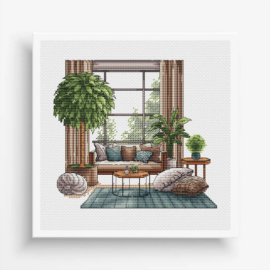 Bedroom Cross Stitch Pattern PDF, Modern Living Room Counted Cross Stitch, Interior decor Hand Embroidery, Wall Decor Design Digital PDF