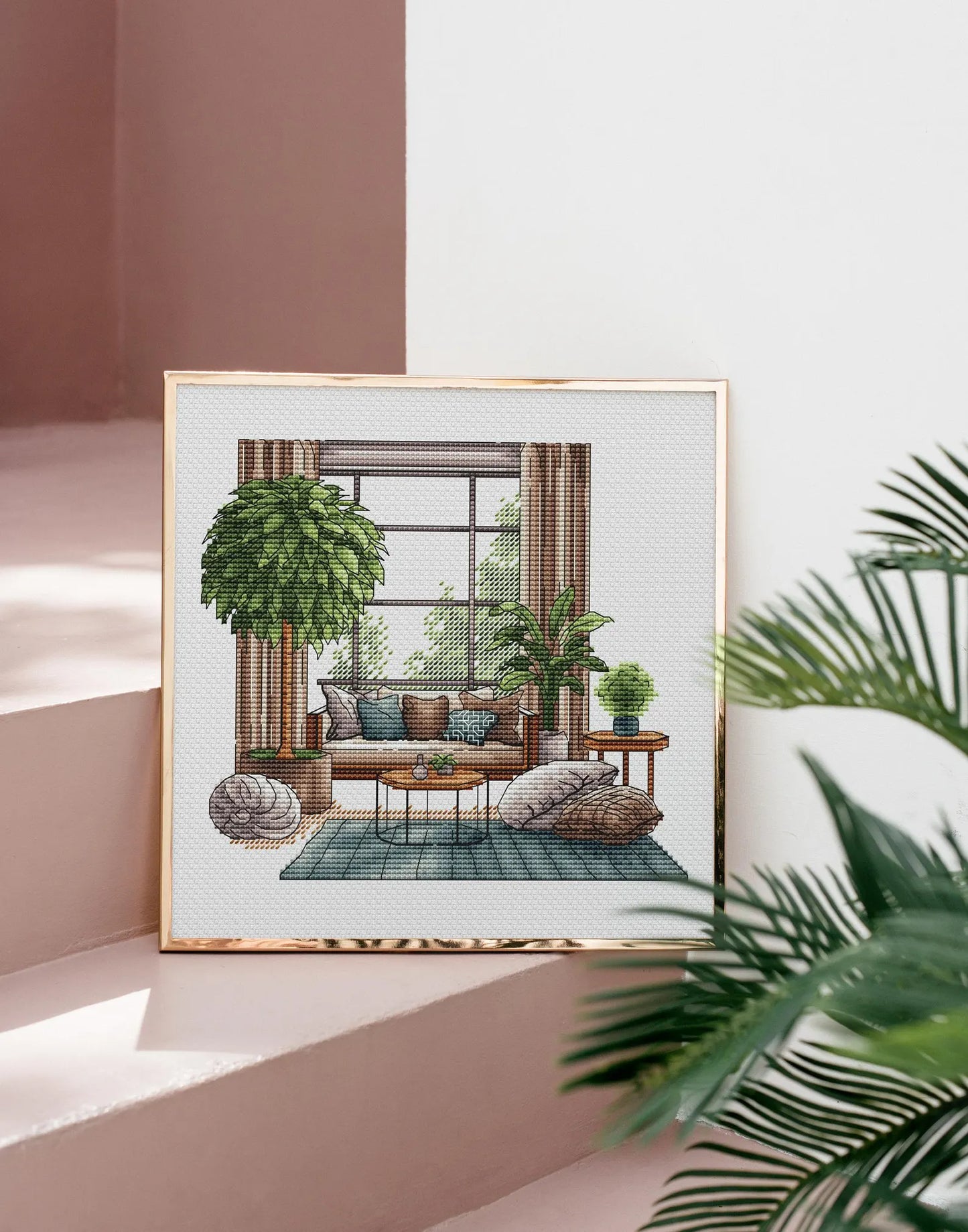 Bedroom Cross Stitch Pattern PDF, Modern Living Room Counted Cross Stitch, Interior decor Hand Embroidery, Wall Decor Design Digital PDF