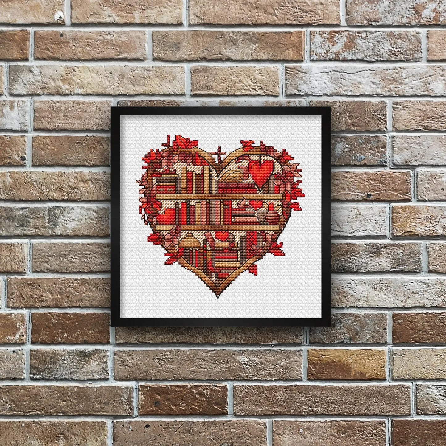Autumn Bookshelf Cross Stitch Pattern PDF, Autumn Leaves Embroidery, Vintage Book Embroidery Digital File Instant Download, Old Books PDF
