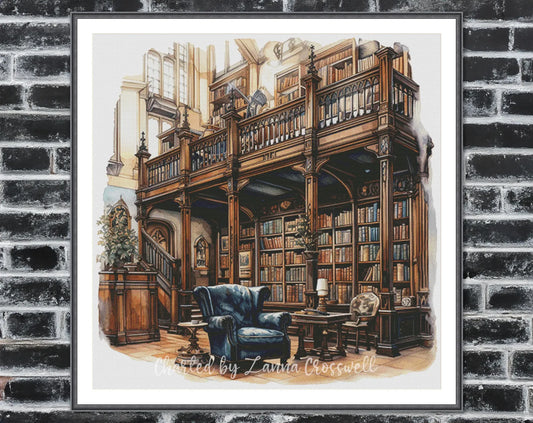 The Old Library – Cross Stitch Pattern (Partial Coverage)  Downloadable Printable PDF Pattern  Works with Pattern Keeper App