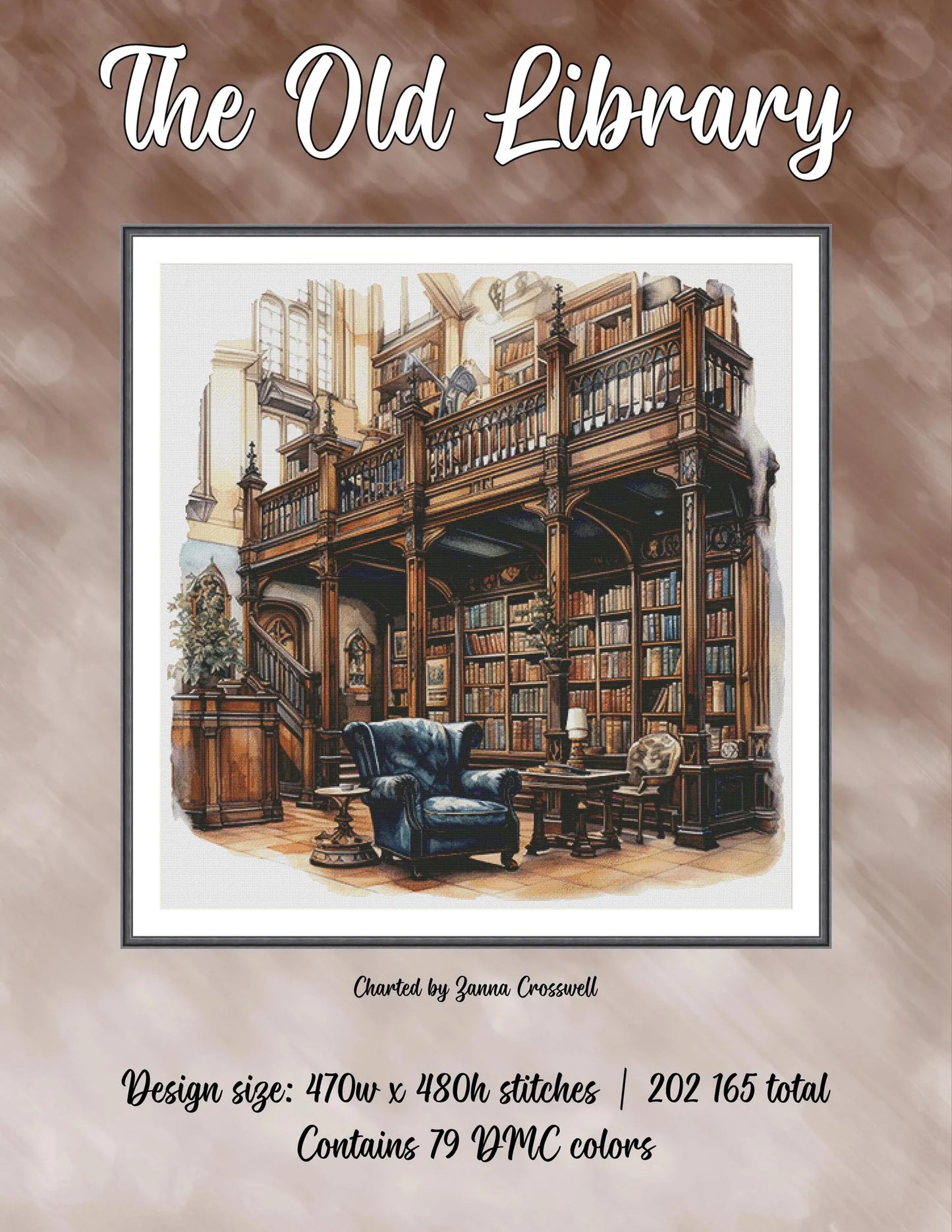 The Old Library – Cross Stitch Pattern (Partial Coverage)  Downloadable Printable PDF Pattern  Works with Pattern Keeper App