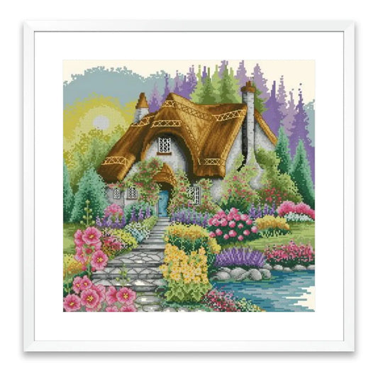 Lakeside cottage Counted cross stitch pattern landscape Digital cross stitch chart xstitch pattern woodland instant download needlepoint
