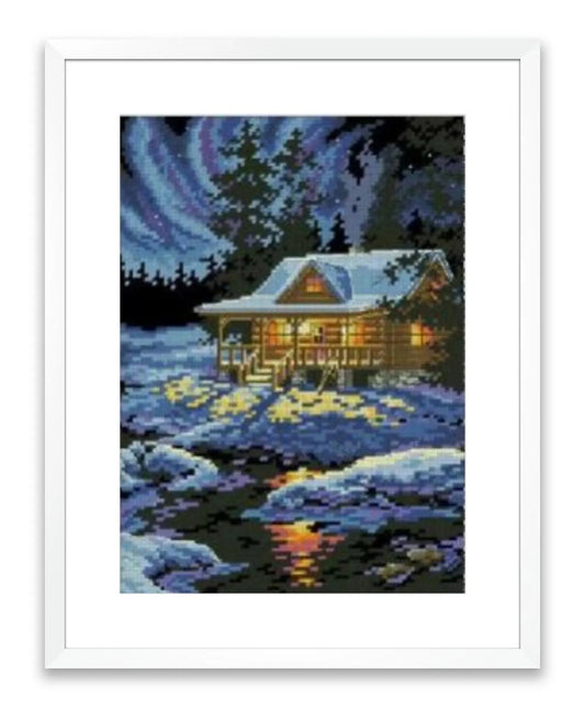 Winter Cottage Counted cross stitch pattern winter landscape Digital cross stitch chart winter woodland PDF christmas cross stitch pattern