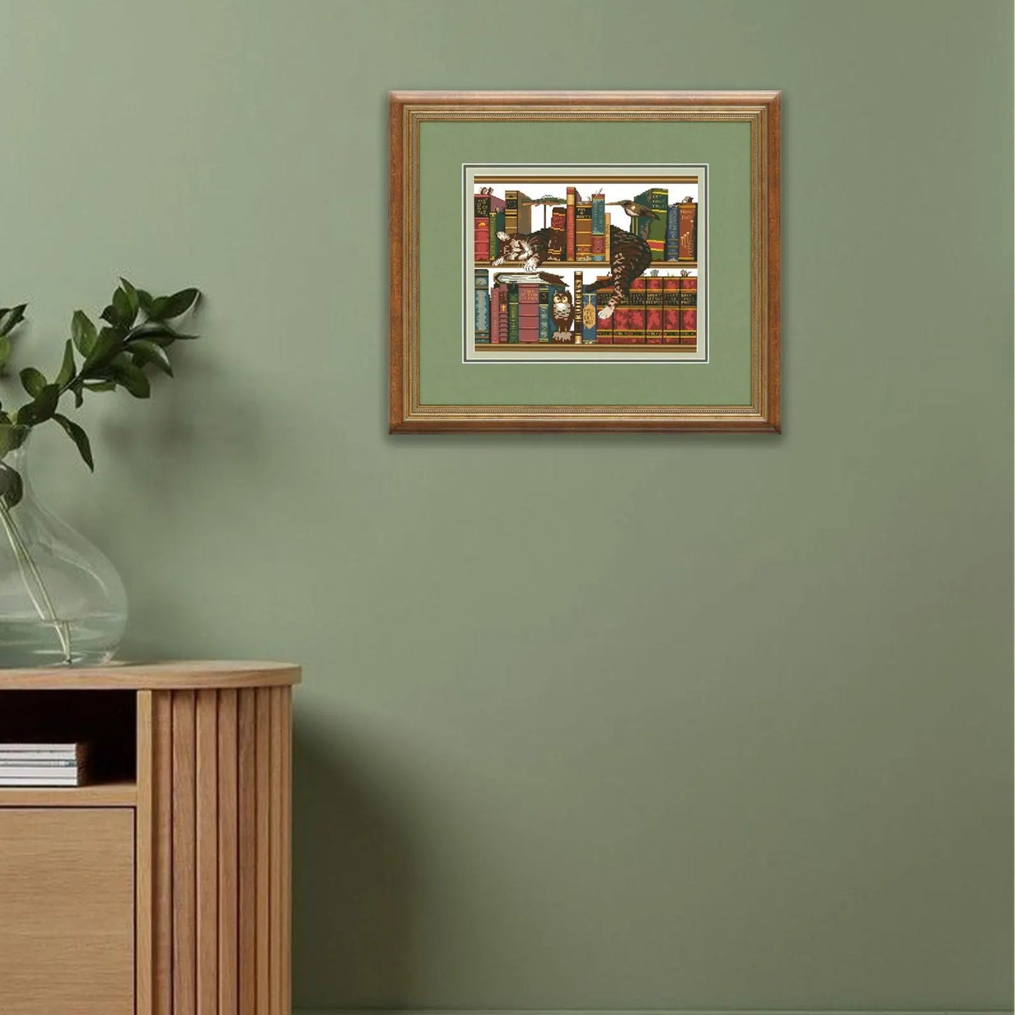 Cross stitch pattern in PDF format. Adorable cat in the sewing room. Modern wall decor.
