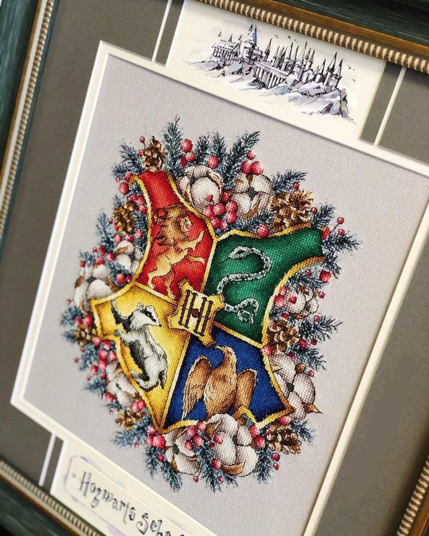 Emblem school of wizards Fandom cross stitch pattern Hand embroidery design Beginner needlepoint scheme Digital pdf file