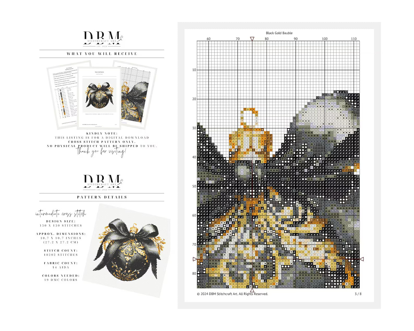Bauble Cross Stitch Patterns | Set of 4 | PDF Guide | Digital Download | Christmas Cross Stitch Wall Art | Intermediate Cross Stitch