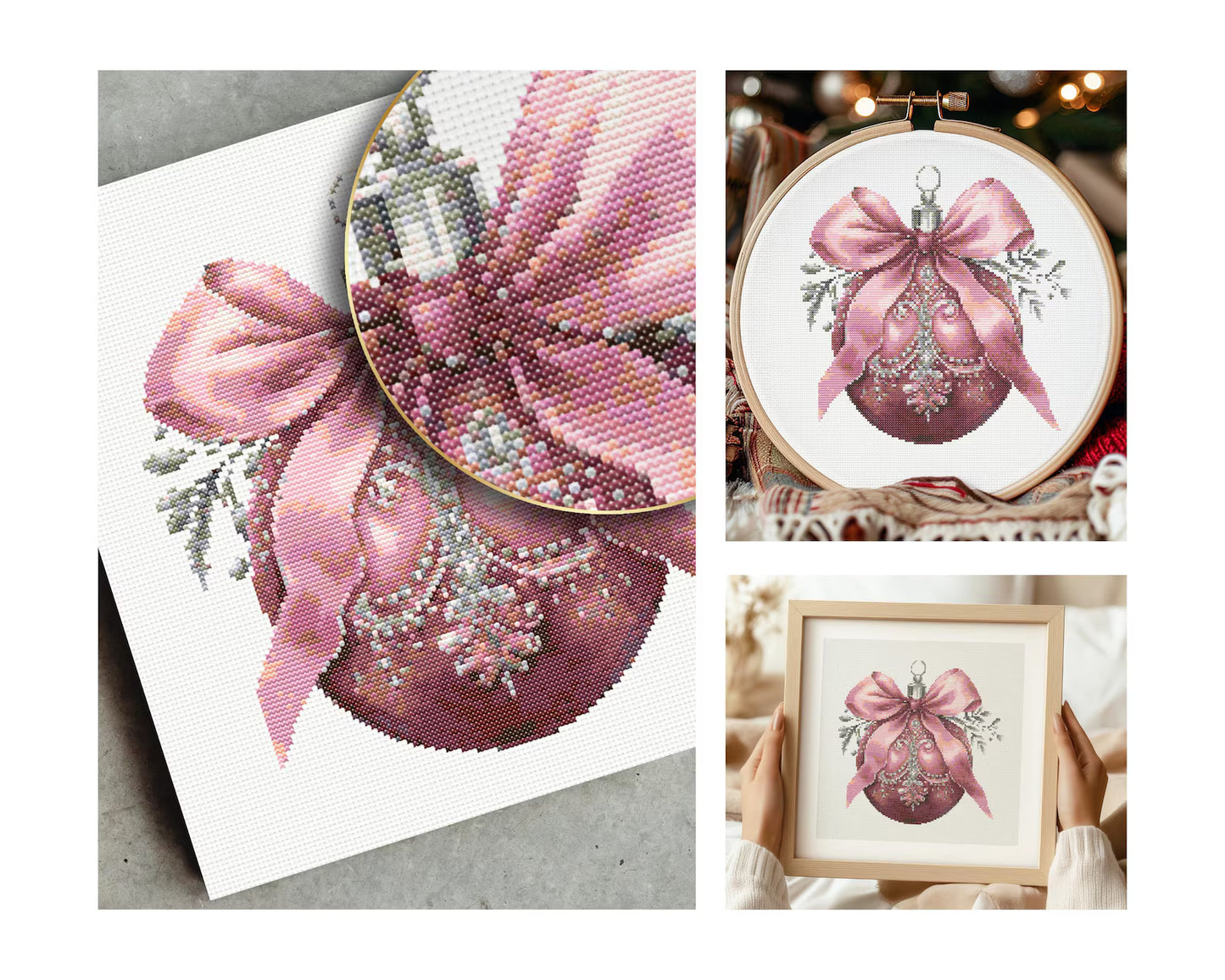 Bauble Cross Stitch Patterns | Set of 4 | PDF Guide | Digital Download | Christmas Cross Stitch Wall Art | Intermediate Cross Stitch