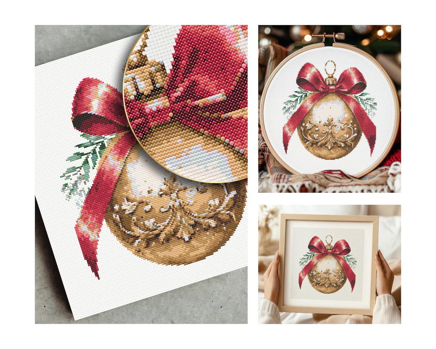Bauble Cross Stitch Patterns | Set of 4 | PDF Guide | Digital Download | Christmas Cross Stitch Wall Art | Intermediate Cross Stitch
