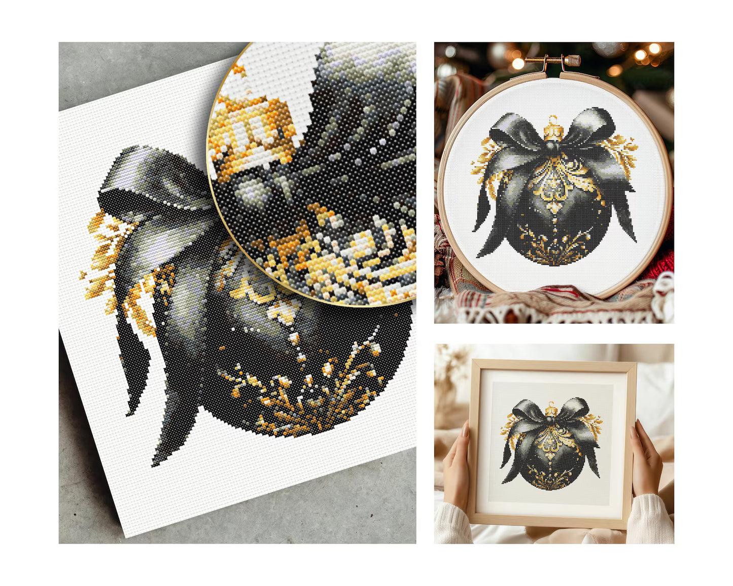 Bauble Cross Stitch Patterns | Set of 4 | PDF Guide | Digital Download | Christmas Cross Stitch Wall Art | Intermediate Cross Stitch