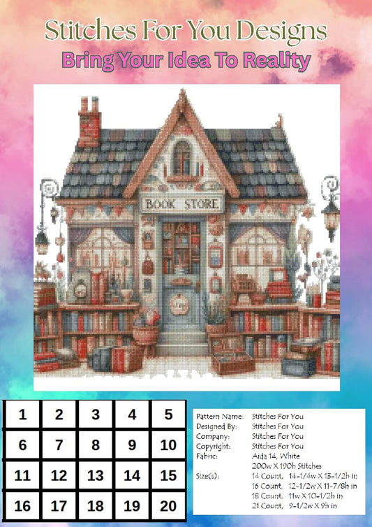 Book store- Counted Cross Stitch Patterns - Printable Chart PDF Format Needlework Embroidery Crafts DIY DMC color