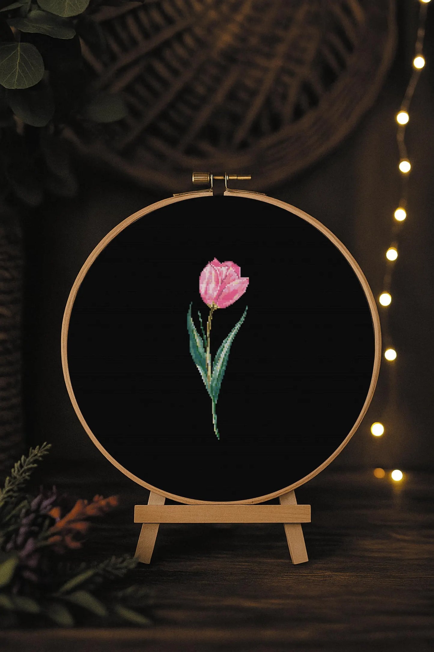 Tulip Flower Digital Cross Stitch Pattern | PDF | Hand Embroidery Pink Tulip Design | DIY Crafts