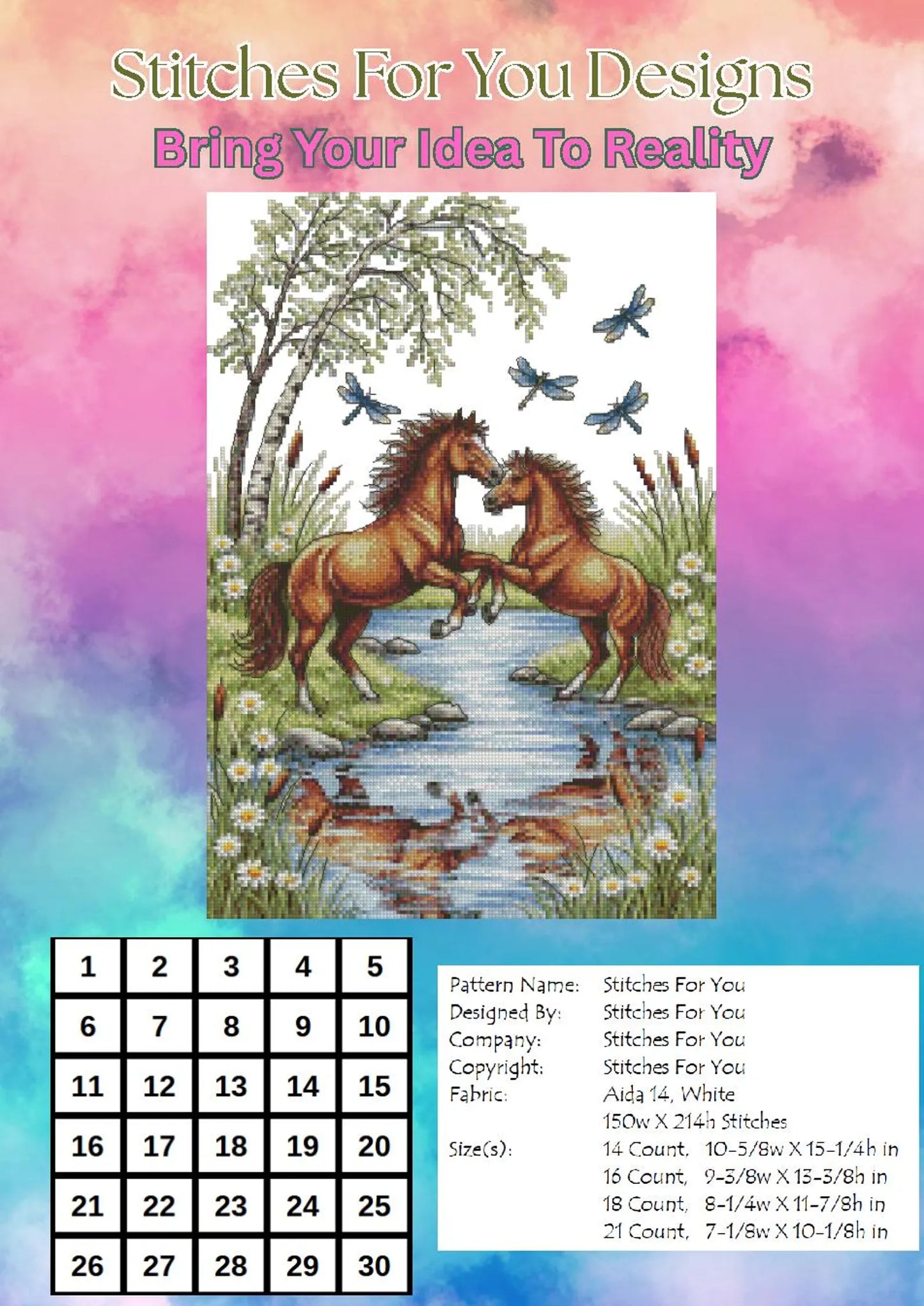 Two Horses- Counted Cross Stitch Patterns - Printable Chart PDF Format Needlework Embroidery Crafts DIY DMC color