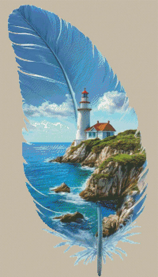 Feather Lighthouse Cross Stitch Pattern | Coastal Feather Design PDF Chart