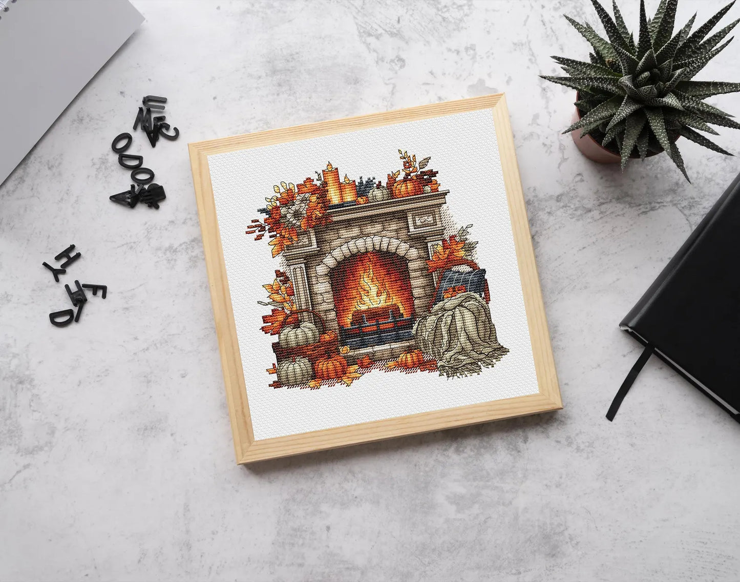 Autumn Cross Stitch Pattern PDF, Autumn Leaves Cross Stitch, Fireplace Embroidery, Autumn embroidery Counted Cross Stitch, Fall Embroidery