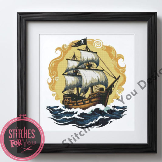 The Ghostly Sail- Counted Cross Stitch Patterns - Printable Chart PDF Format Needlework Embroidery Crafts DIY DMC color