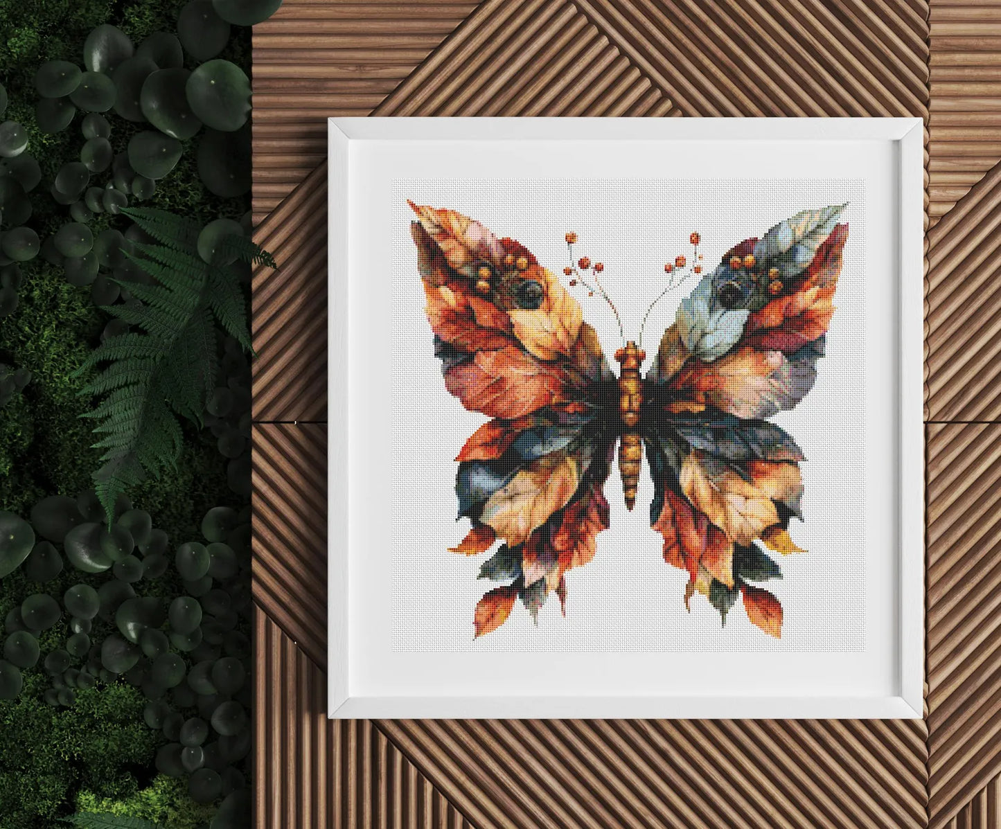Autumn Leaves Butterfly Cross Stitch Pattern - PDF Download