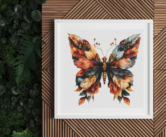 Autumn Leaves Butterfly Cross Stitch Pattern - PDF Download