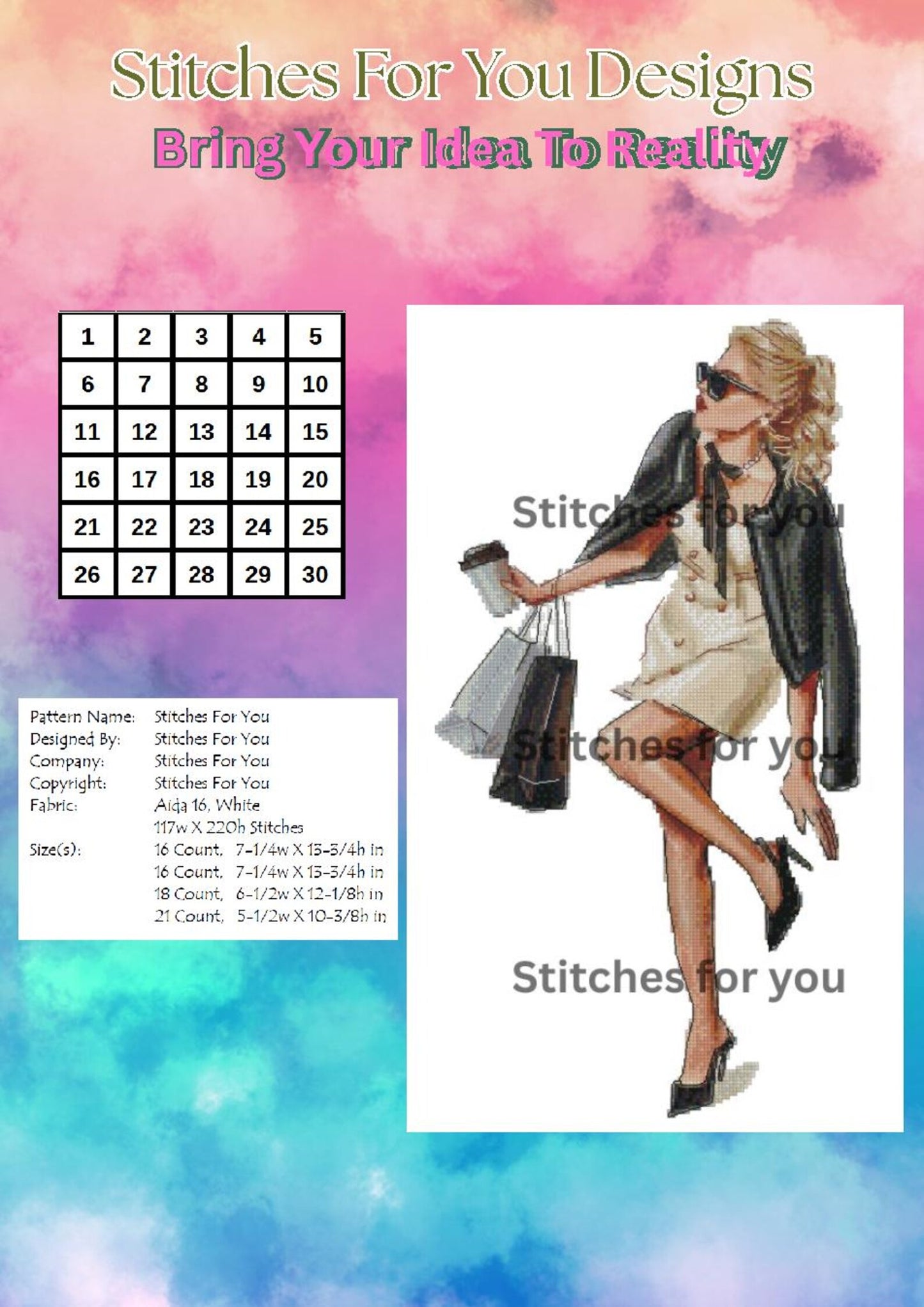 working girl - Counted Cross Stitch Patterns - Printable Chart PDF Format Needlework Embroidery Crafts DIY DMC color