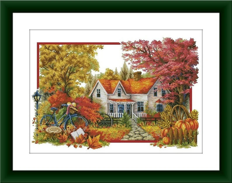 Autumn Garden PDF cross stitch pattern Flavours of autumn Digital cross stitch chart Lantern pumpkin cross stitch pattern
