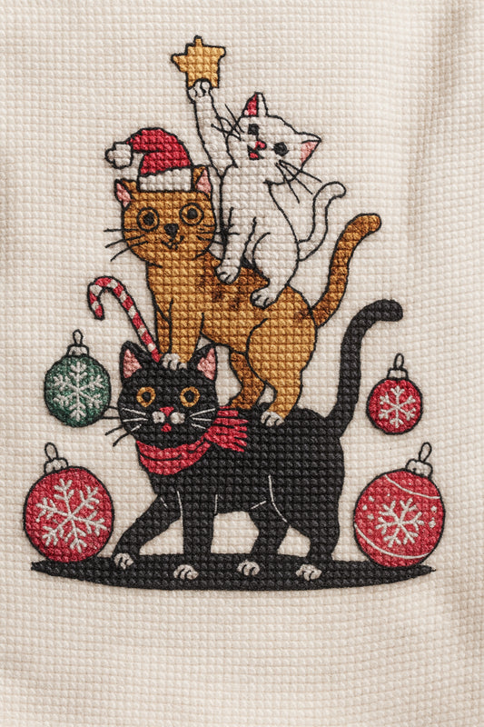 Meowy Cat Christmas Tree Cross Stitch Pattern