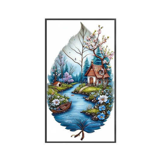 Cottage in Blue Bloom- Counted Cross Stitch Patterns - Printable Chart PDF Format Needlework Embroidery Crafts DIY DMC color