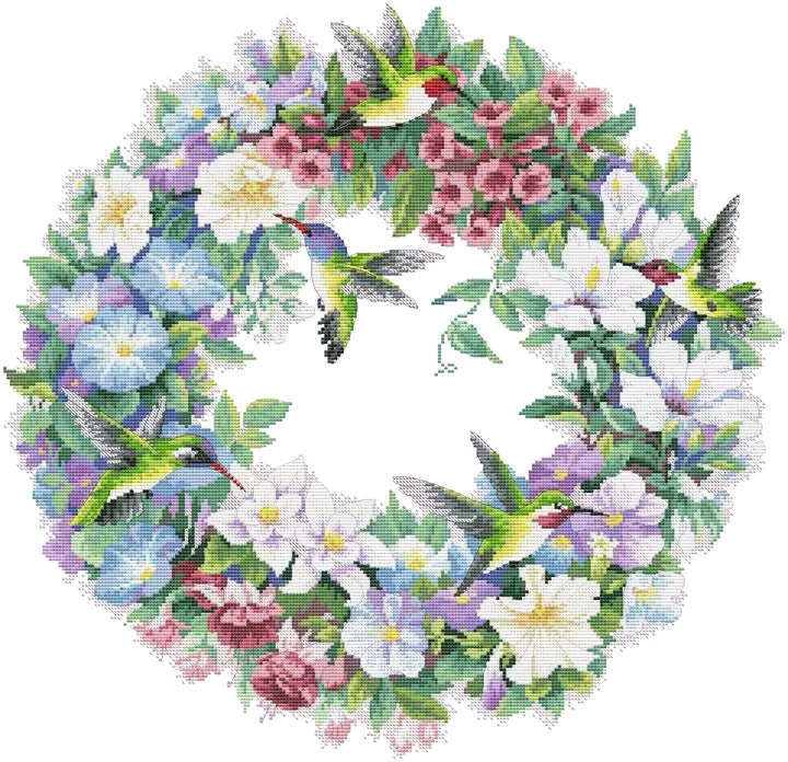 Flowers Wreath Cross Stitch Pattern Hummingbird Cross Stitch Colorful X-stitch Chart Needlepoint Pattern Printable Instant Download Design