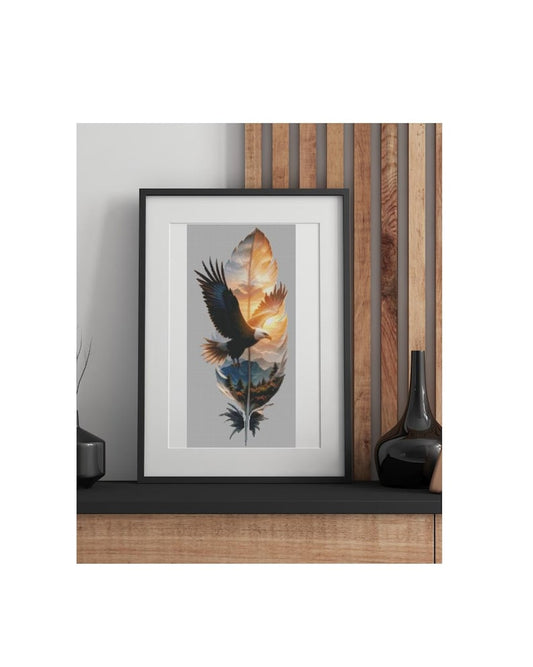 Bald Eagle in Sunset Feather Cross Stitch Pattern | Large Counted Embroidery Chart | PDF Instant Download