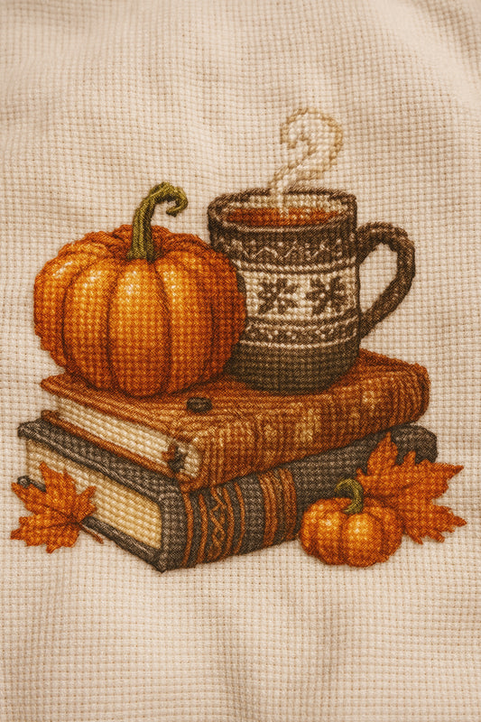 Fall Book Pumpkin Halloween Cross Stitch Pattern