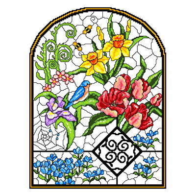 Stain Glass Spring cross stitch pattern Instant Download