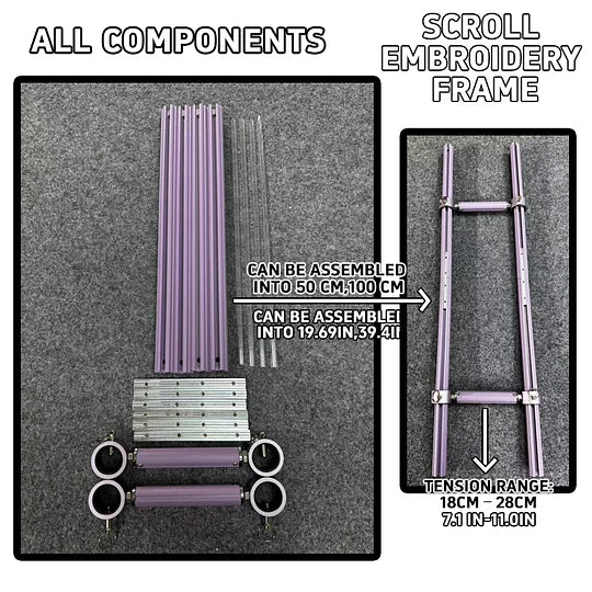 Recommend】[Scroll Frame with Adjustable Width | Extendable Scroll Frame] Adjustable Aluminum Alloy Scroll Frame for Cross Stitch | Extra Thick, Extendable Embroidery Frame with Adjustable Width and Length