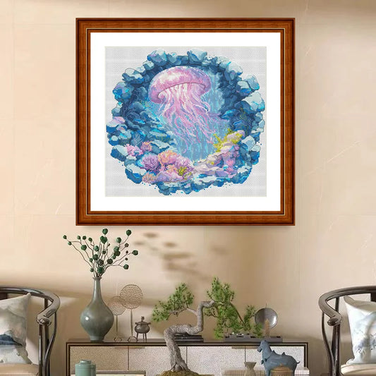 1set DIY Printed Cross Stitch Kit - Purple jellyfish】printed (stamped) cross-stitch