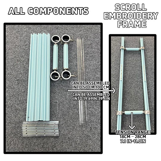 Recommend】[Scroll Frame with Adjustable Width | Extendable Scroll Frame] Adjustable Aluminum Alloy Scroll Frame for Cross Stitch | Extra Thick, Extendable Embroidery Frame with Adjustable Width and Length