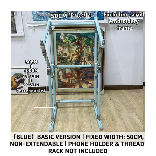 4th Gen Adjustable Cross Stitch Stand – Sturdy Aluminum Base with Height, Width & Tilt Adjustment | Phone & Thread Holder Included | Suitable for small, medium, and large scroll frames (scroll frame not included)