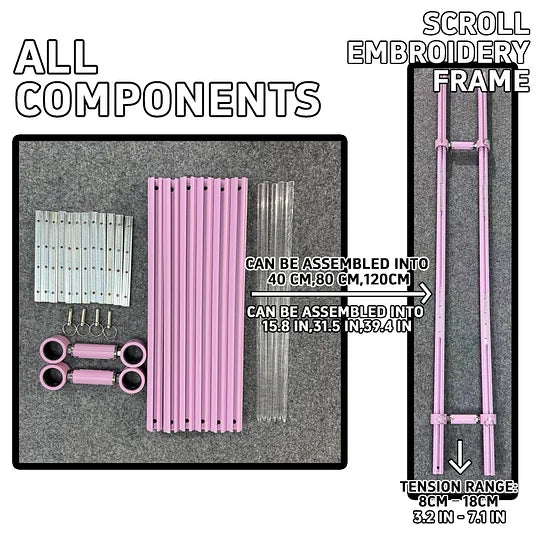 MINI Adjustable Embroidery Frame | 8–18cm Tension Range | Aluminum Alloy Cross Stitch Reel Frame | Extra Thick Retractable Scroll Frame | Length Adjustable Hoop for DIY Needlework