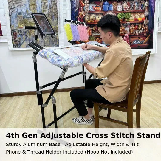 Full set】4th Gen Adjustable Cross Stitch Stand | with Phone Holder & Thread Spool | Scroll Frame 50/100/150cm, Tension 18-28cm